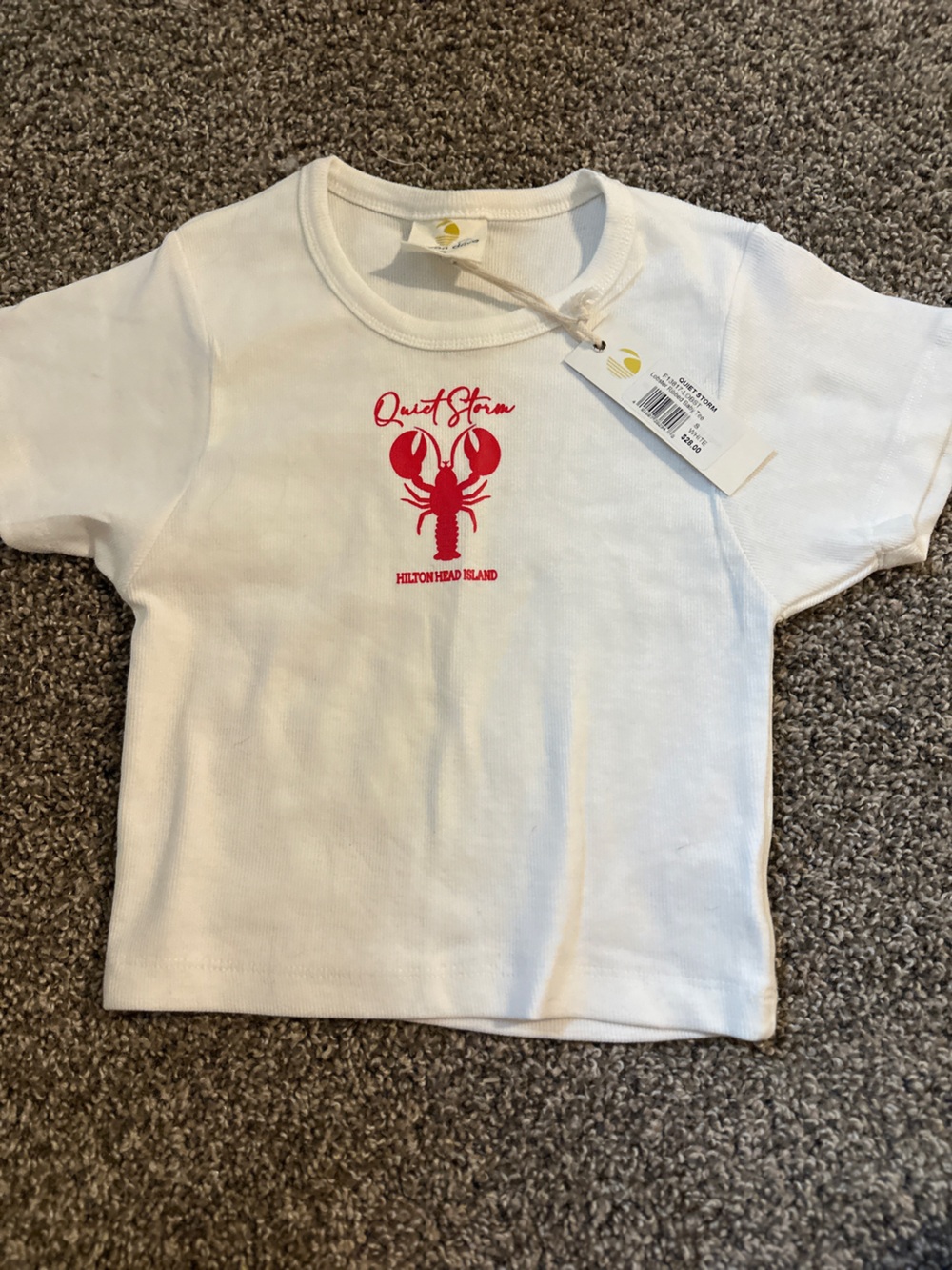 White Quiet Storm T-Shirt with Red Lobster Graphic